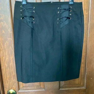 Cache Black Selpato Pencil Skirt Grommet Lace Up